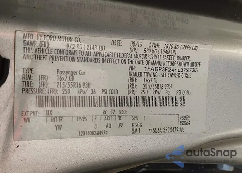 2015 Ford Focus Se z USA, uszkodzony, nr VIN 1FADP3F24FL379735